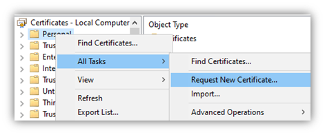 Screenshot of CertLM.msc Manually enrolling a certificate